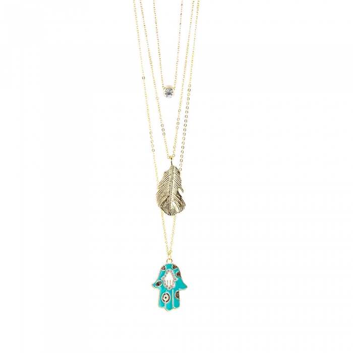Hamsa & Feather Necklace