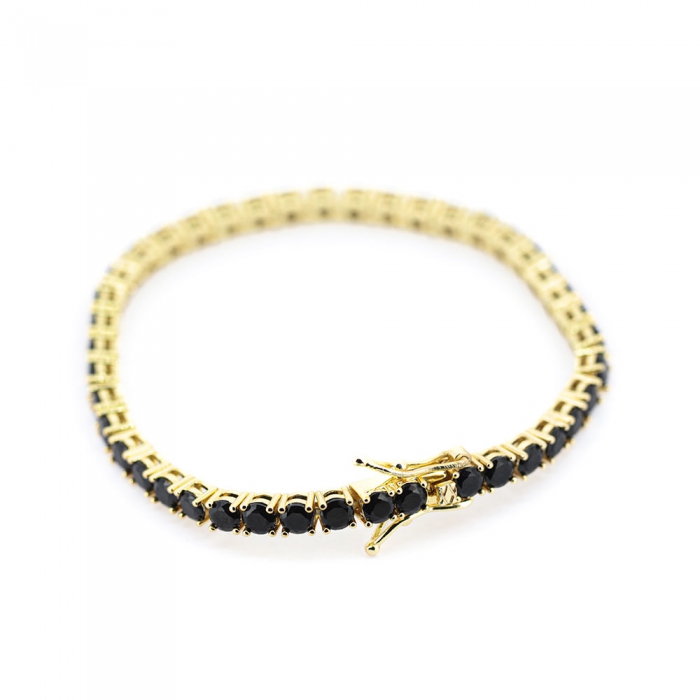 Black Zirconia Tennis Bracelet - Gold 4mm 7”