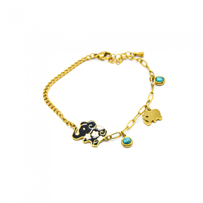 Gold Bracelet Black Elephant