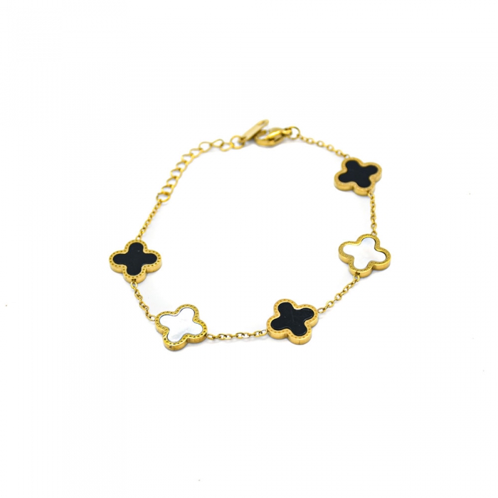 Gold Bracelet Black and White Clovers